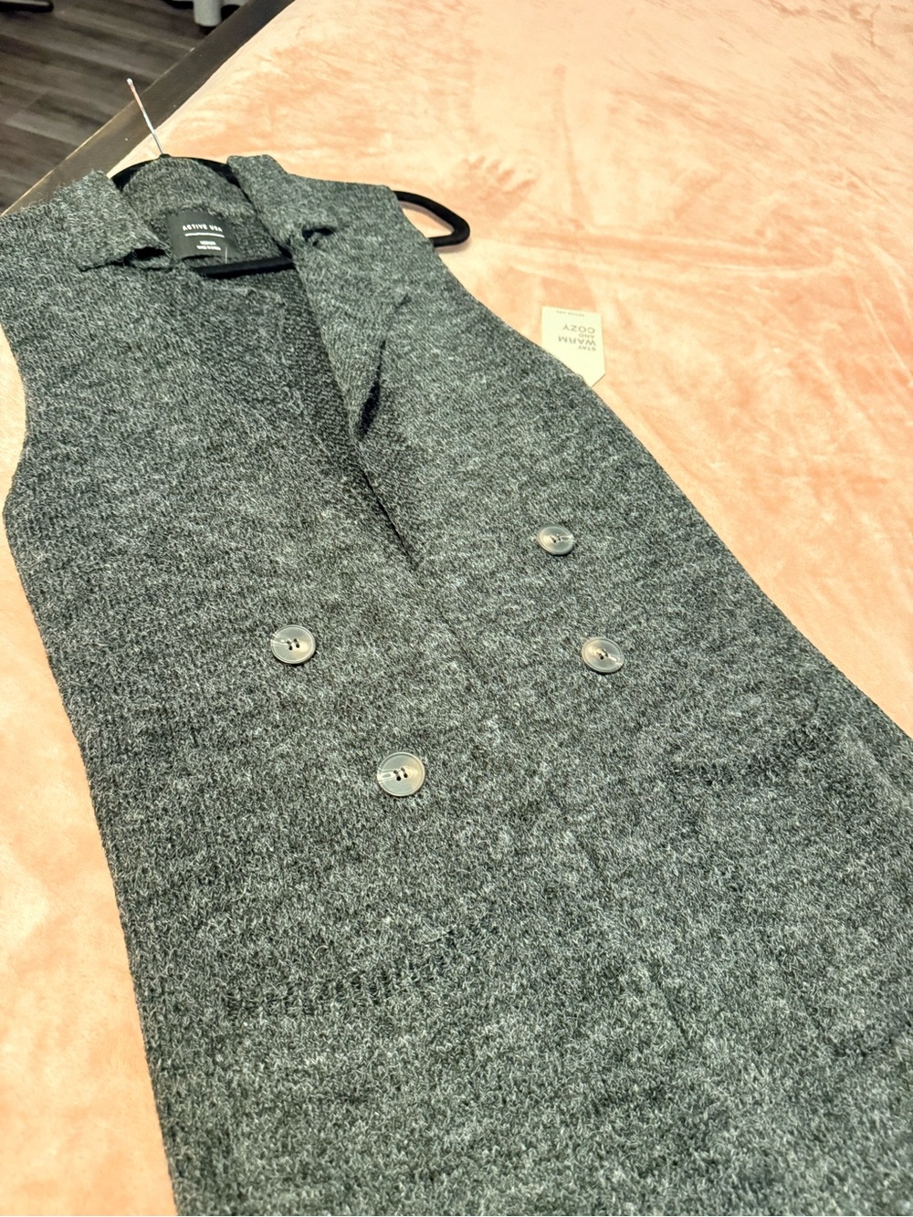 Sleeveless Double-Breasted Gray Knit Vest Jacket
